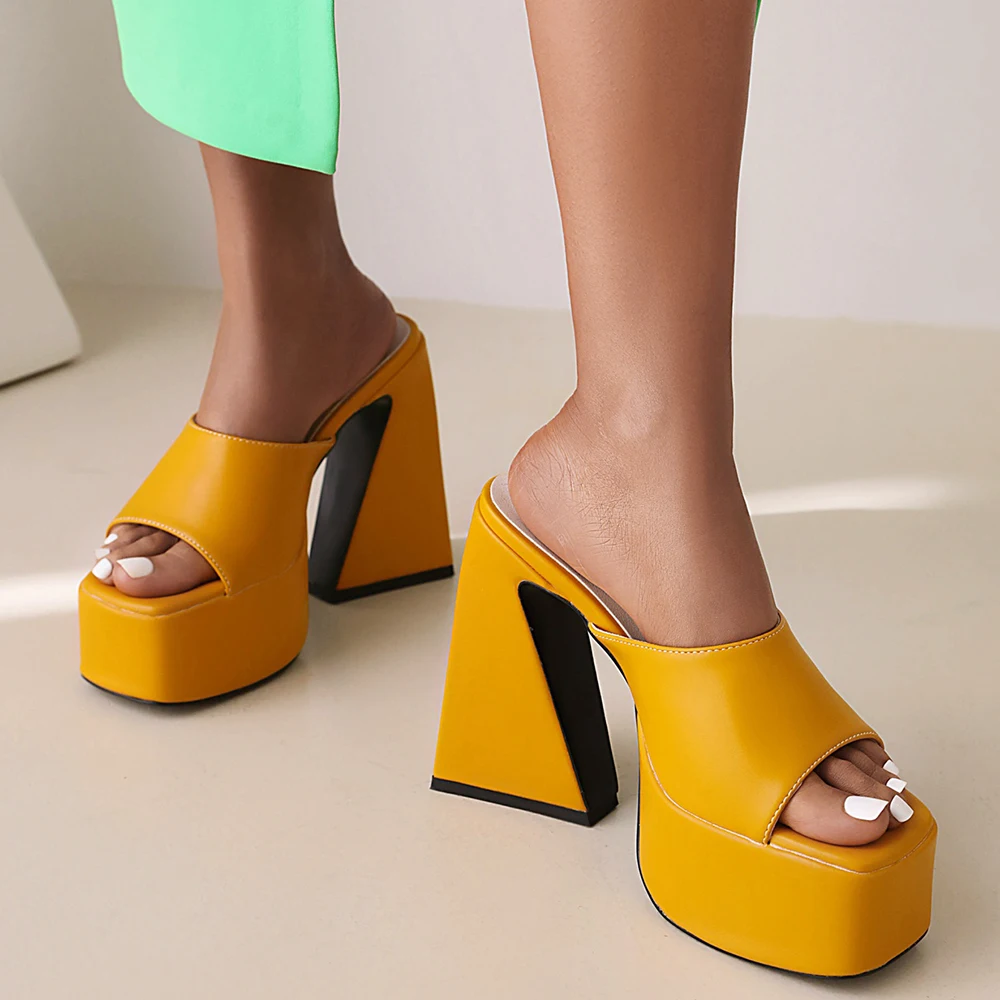 Kanseet Summer Platform Slippers New Fashion Open-Toed Square Toe Microfiber Leather Elegant Super High Heel Women Shoes Size 46