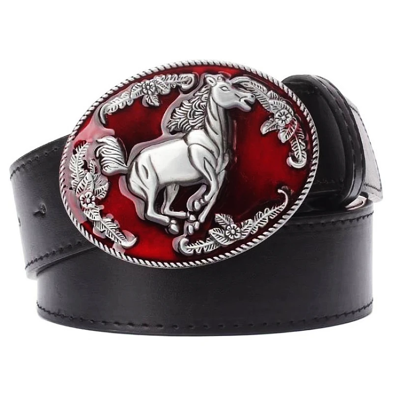 Gallop Horse Belt Wild Horse Pattern Metal Buckle Fashion Leather Belt Drop Shipping Cowboy West