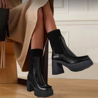 platform ankle boots woman shoes smiple brand sock boots stretch wool leather high heel autumn winter warm boots female booties