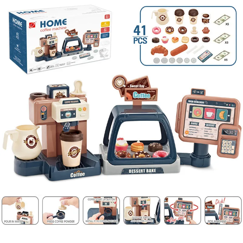 

Kids Coffee Machine Toy Set Pretend Play Kitchen Toy Simulation Food Donut Bread Cashier Supermarket Role-Playing Toys For Child