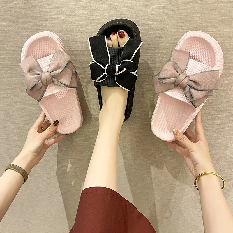

New Women Sandals Butterfly-knot Decorate Outdoor Beach Non-slip Fashion Women Slides solid Slippers Summer Female Shoes 2022