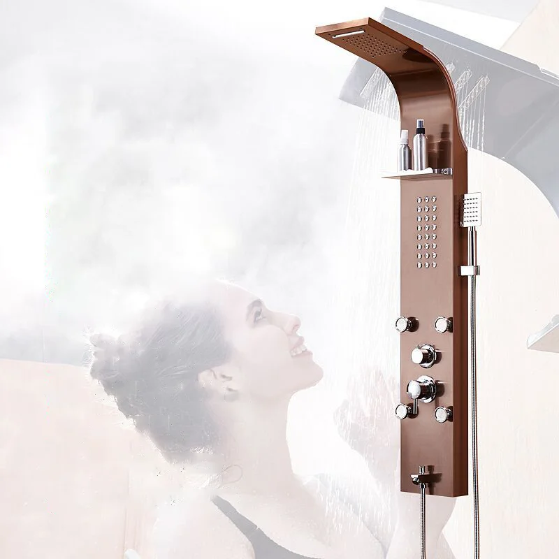 

304 Stainless Steel Luxury Rose Gold Finish Bathroom Rainfall Shower Panel System With Handheld Shower and Body Jets