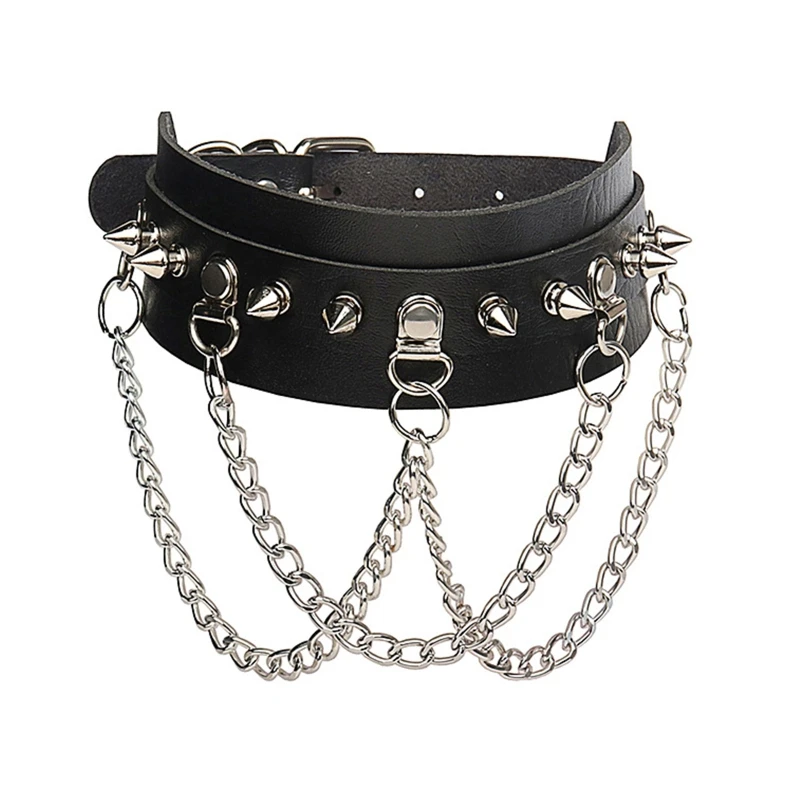 

Adjustable Gothic Rivets Pu Leather Spiked Necklace Neckband Choker Spike Studded Punk Rock Biker Collar Necklace Unisex