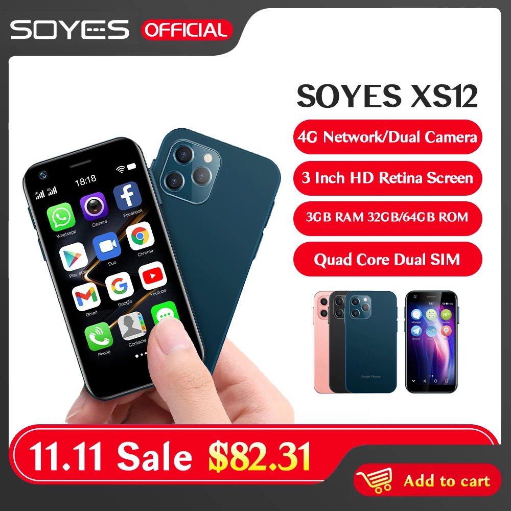 Tanie SOYES XS12 Mini Smartphone Android9.0 3GB 64GB 3.0 ''śliczne Małe Backup Telefon Komórkowy Student Telefon Komórkowy Dla Dziewcząt Chłopców VS XS11