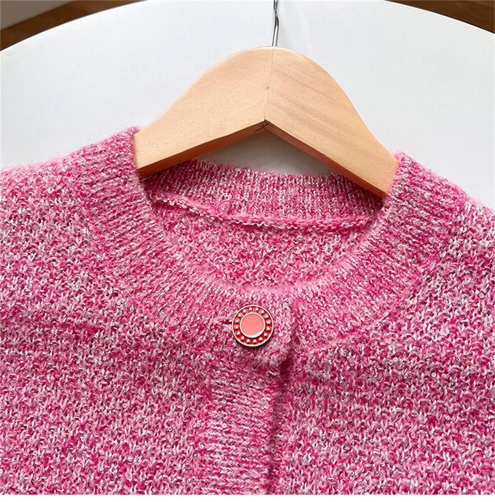 

New 2023 Women's Round Neck Short Knitted Cardigan Spring and Summer Long-sleeved Sequin Sweater Jacket
