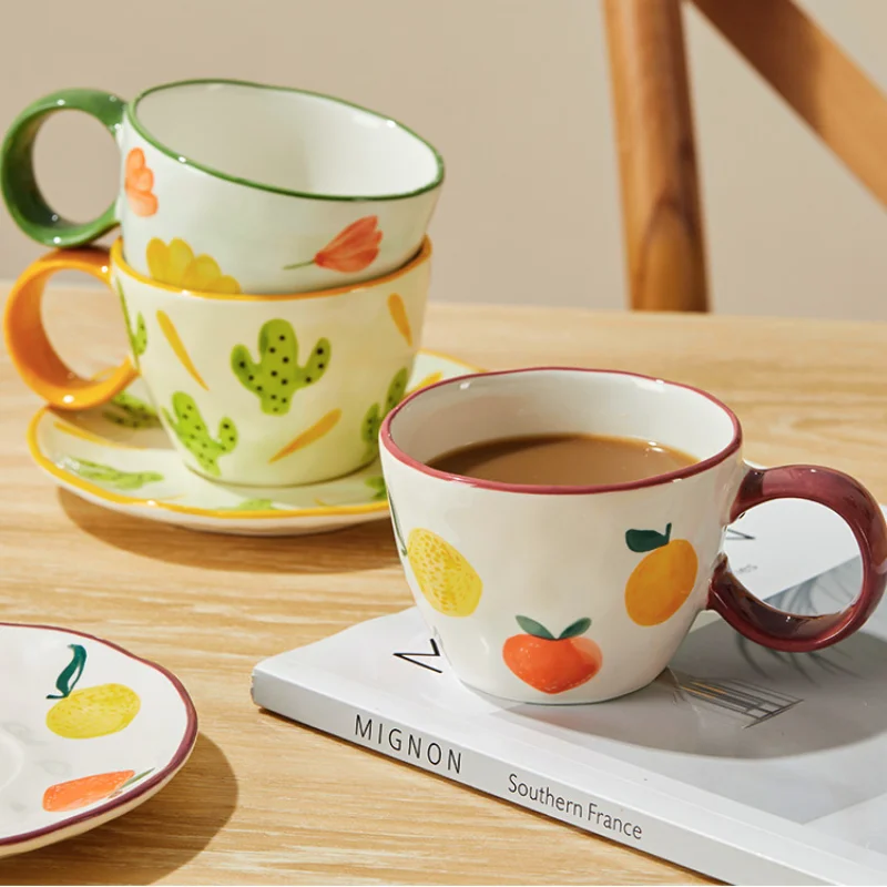 

High value hand-painted household coffee cup plate afternoon tea drinking cup ins wind breakfast cup ceramic milk cup coffee cup