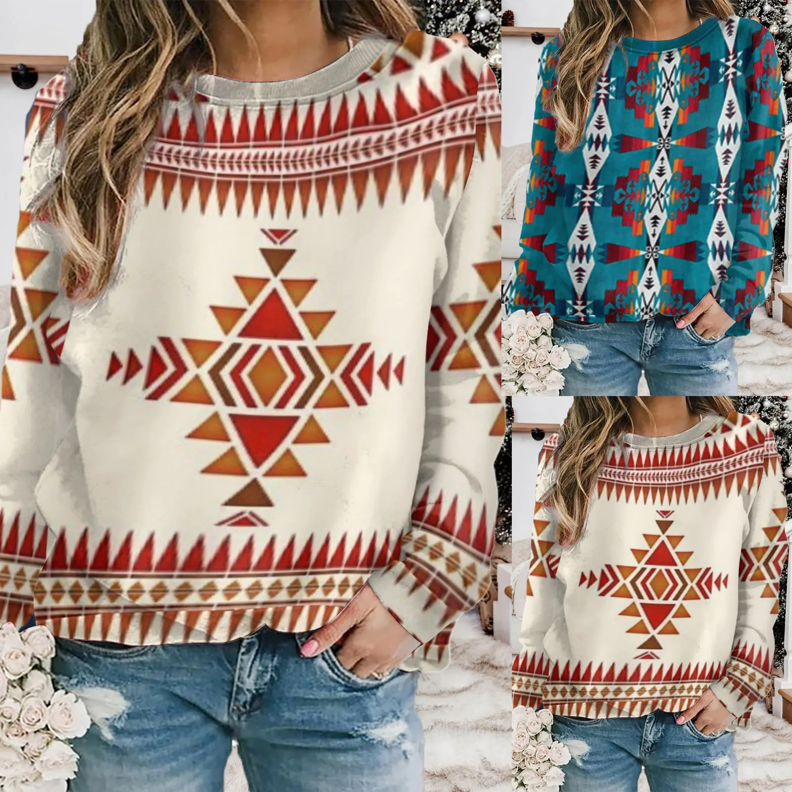 

Women Pullover Casual Ethnic E Print Long Sleeved O Graphic Sweat Shirts Women Mens Long Sleeve Hoodie Full Zip Athletic Jacket