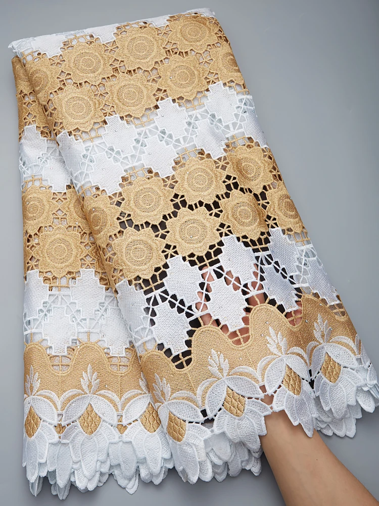 

White Gold African French Mesh Net Tulle Lace Fabric High Quality 2022 Nigerian Guipure Cord Lace Fabric For Wedding Party A2802
