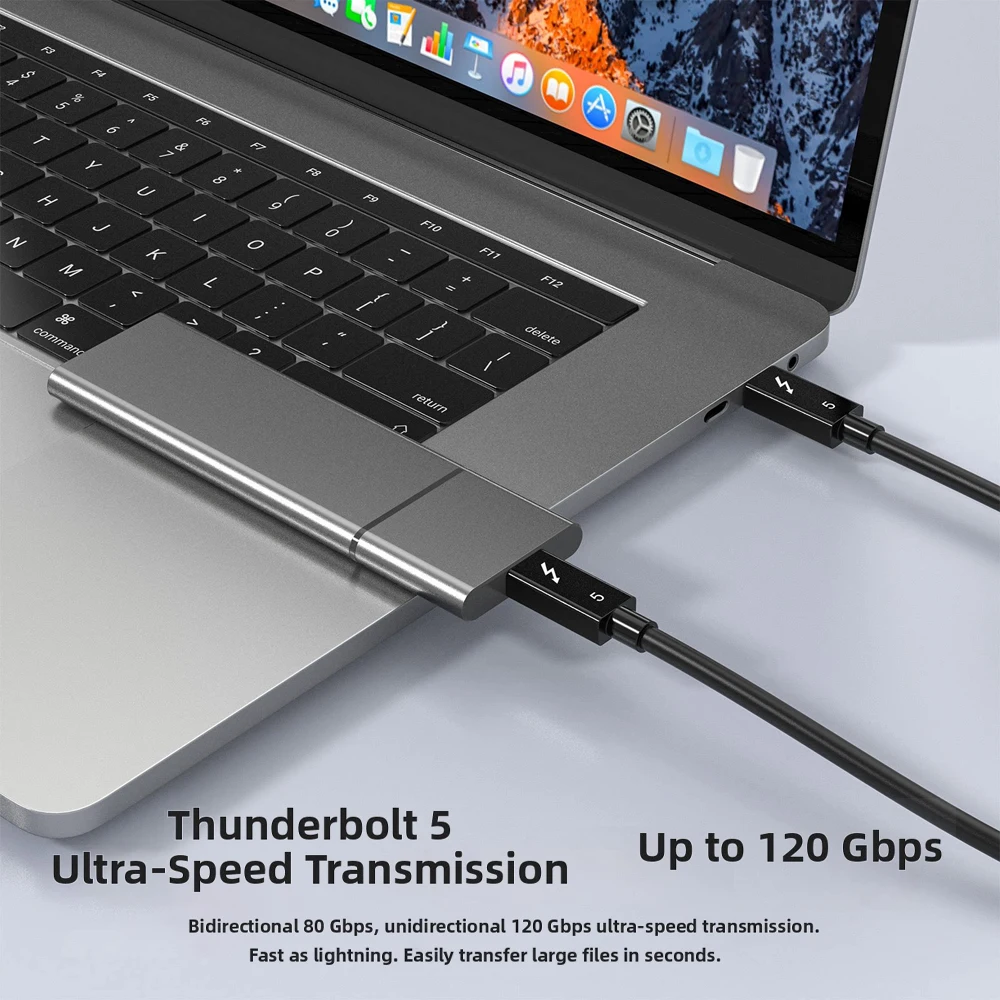 Фото Кабель для передачи данных Thunderbolt 5/4/3, 240 Вт, 120 Гбит/с, 5А, USB-C Type-C, для быстрой зарядки iPhone 15/16/17, Air, SSD, планшетов, ноутбуков, MacBook №2