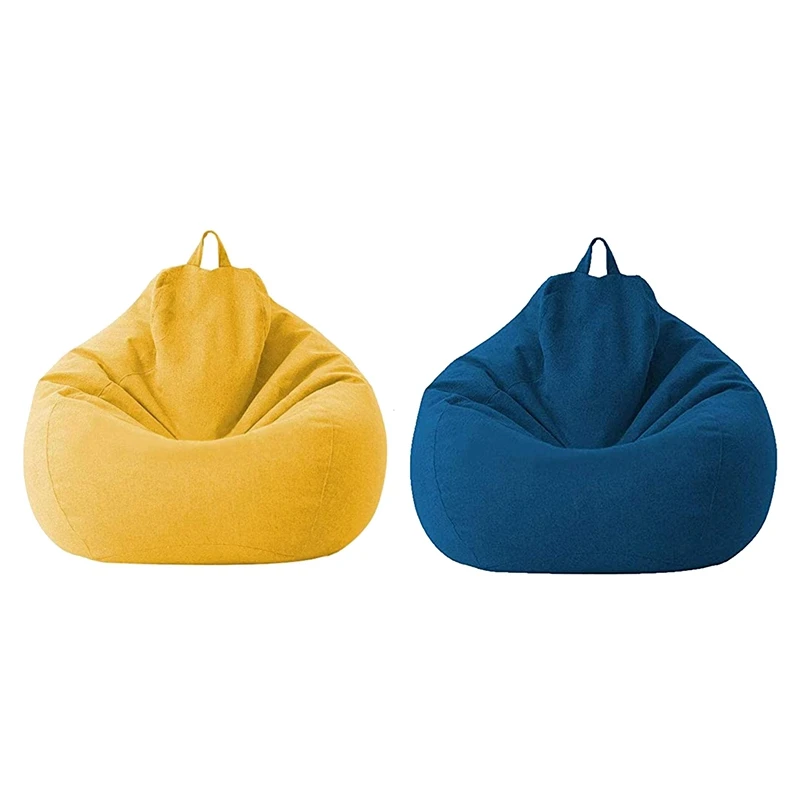 

PHFU-2X Lazy Sofa Cover Unfilled Linen Recliner Seat Bean Bag Puff Sofa Tatami Sofa Cover Household Items Yellow & Blue