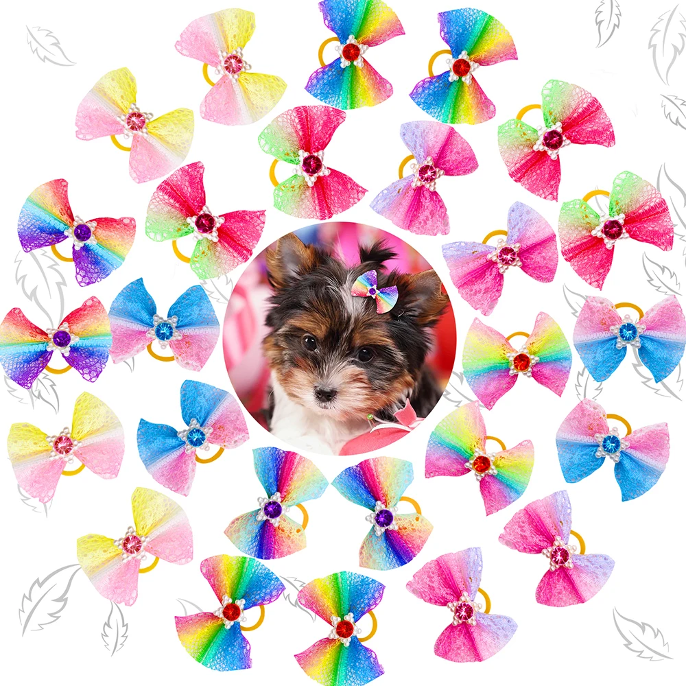 10/20/30PCS Pet Grooming Hair Bows Puppy Mix Colours Decorate Hair Accessories for Small Dog Hair Rubber Bands Dog Supplier images - 6