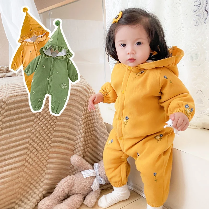 New Fashion Winter Newborn Baby Clothes Newborn Photography Romper Cotton Single Breasted Hooded Fleece Warm Baby Girl Clothes