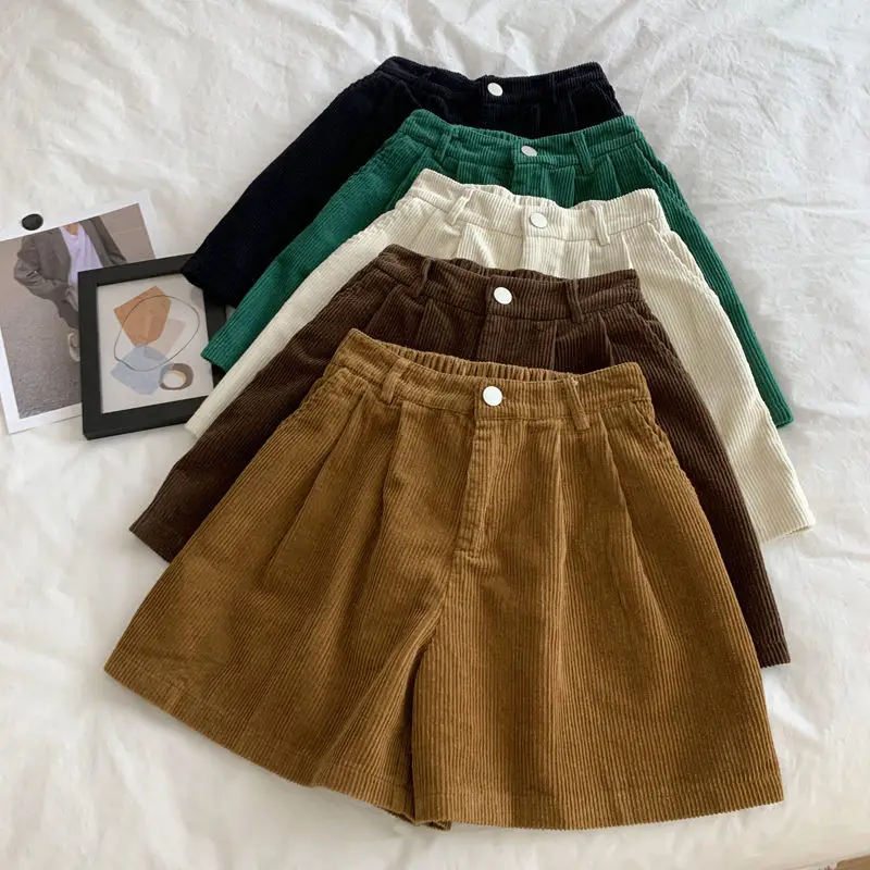 

N GIRLS Retro Corduroy Shorts Woman Pants High-waisted Elastic Waist Casual Trousers Women Outer Wear Pantalones De Mujer 2022