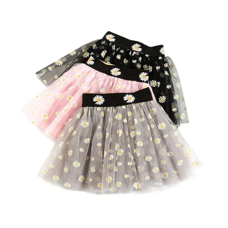 

2022 Summer New Flowers Print Girls Skirts Mesh Princess Tutu Skirt Floral Pettiskirt Cute Children's Skirt for Girl 90-130CM