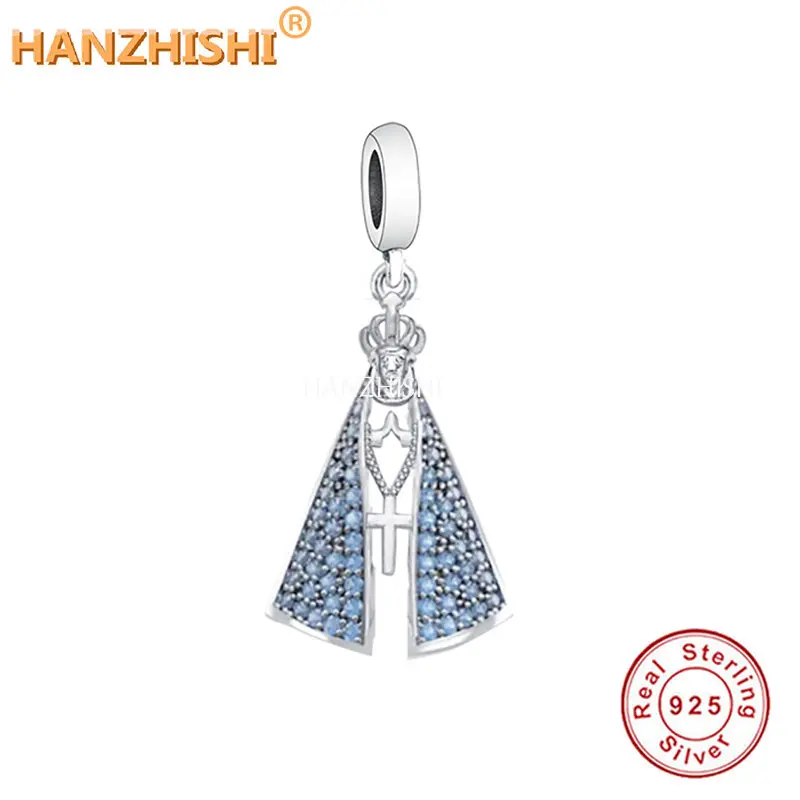 

Authentic 925 Sterling Silver Blue Zircon Skirt Pray Cross Dangle Charms Beads Fit Original Bracelet Necklace Jewelry Berloque