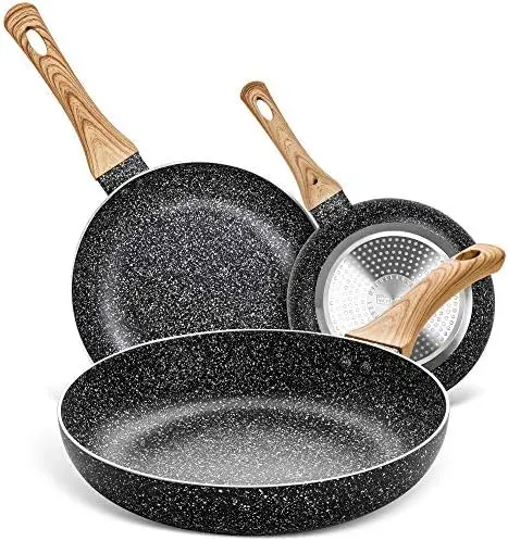 

Pan Set, 8"+9.5"+11" Stone Frying Pans With 100% APEO & PFOA-Free Stone Coating, Fry Pan Set Bakelite Handle, No