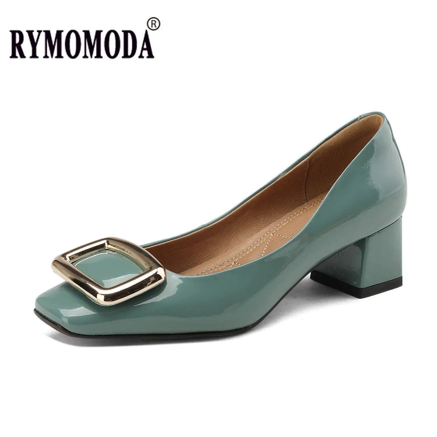 

Women Pumps 2023 New Spring Genuine Leather Medium Block Heel Buckle Handmade Quality Comfortable Breathable Shoes Big Size 42