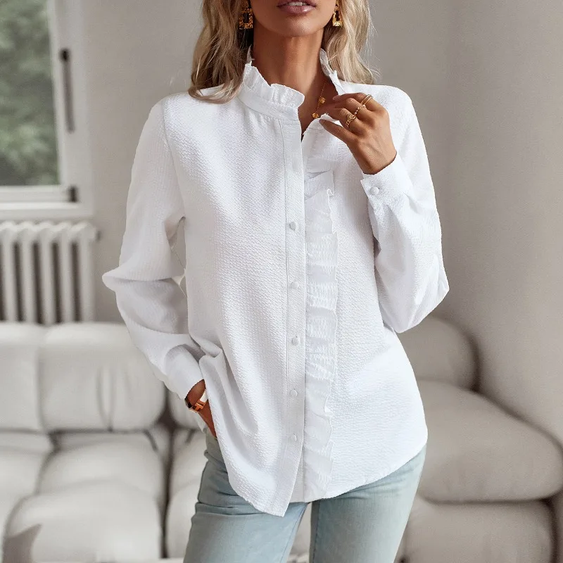 

Long Sleeve Women Tops Office Lady Loose Clothes 2023 Fashion Ruffled Blouse Women Autumn Winter Long Sleeve White Shirts 28182