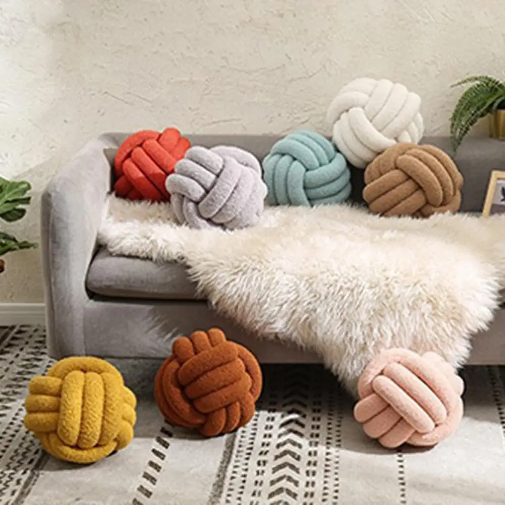 

Nordic Throw Pillow Hand-woven Knotted Ball Lamb Velvet Sofa Seat Cushion Velvet Bathroom Decor Cotton Cozy Chair Lumbar Pillow