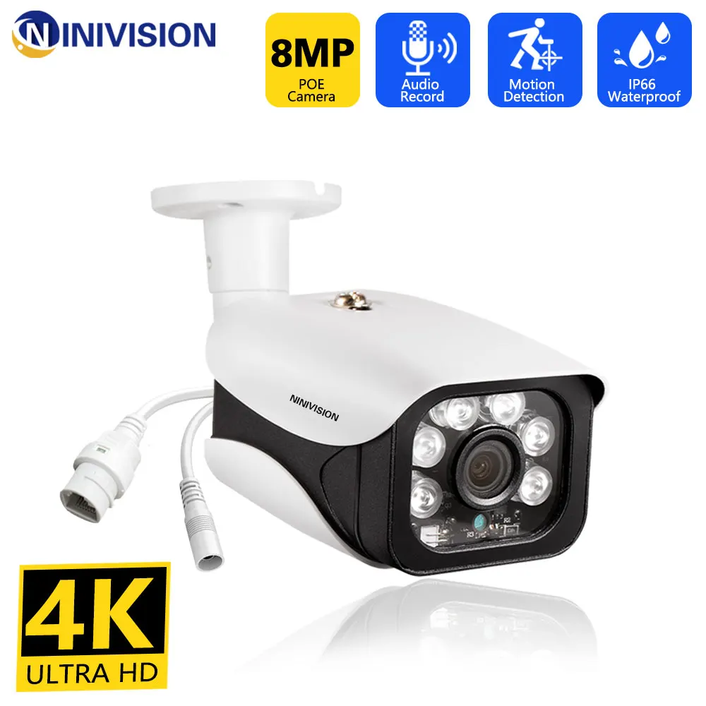 

4K 8MP Outdoor IP66 Waterproof PoE 5MP Audio Record IP Camera CCTV Camera Night Vision P2P Motion Detection 3.6mm Monitor