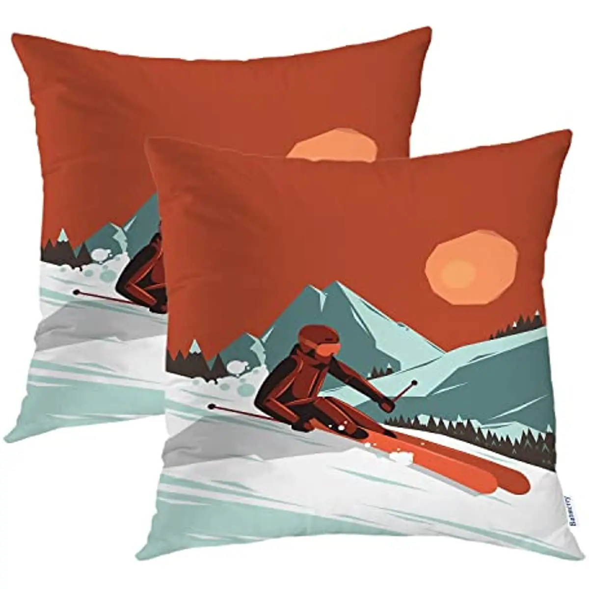 

Set of 2, with Mountains Ski Retro Slope Snow Sunset Mountain Winter Double Sided Decorative Pillows Cases Throw Pillows Covers