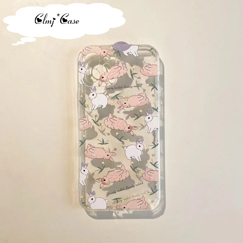 

Clmj Cute Cartoon Rabbit Phone Case For iPhone 11 12 Mini 13 14 Pro XR X XS Max 7 8 Plus Se 2020 Silicone Soft Protective Cover