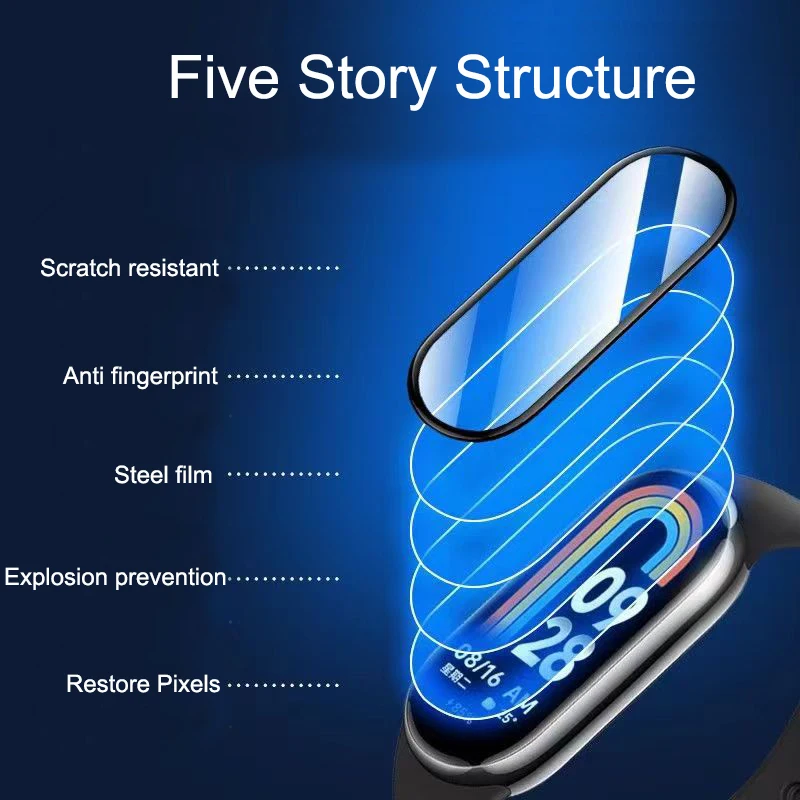 Film Glass for Xiaomi Mi Band 8 3D Screen Protector Miband 8 Smart Watchband Full Protective Cover Case Strap Bracelet