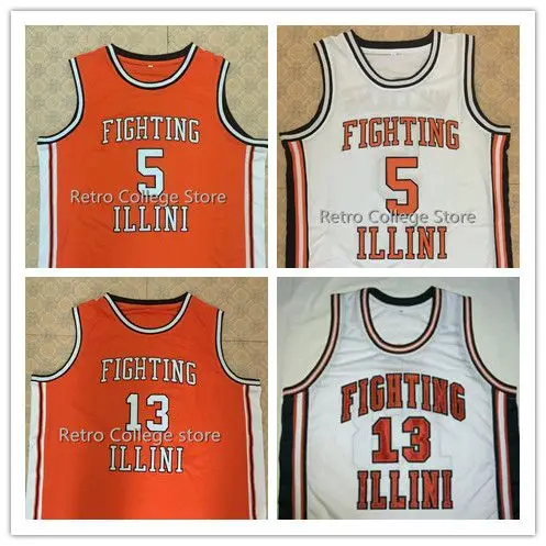 

5 DERON WILLIAMS 13 Kendall GILL Illinois FIGHTING ILLINI Basketball Jersey Orange White Men's Embroidery jersey