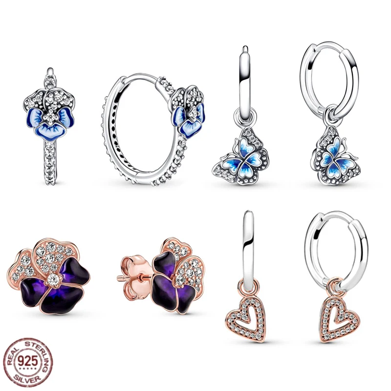

Новинка 2022, блестящие серебряные серьги-гвоздики в виде синей бабочки, розового золота, сердца, темно-фиолетового цветка с пансией, подходят...