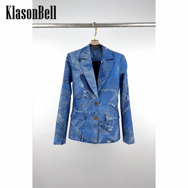 

6.17 KlasonBell High Street Letter Print Slim Blazer Or Flared Pants Set Women