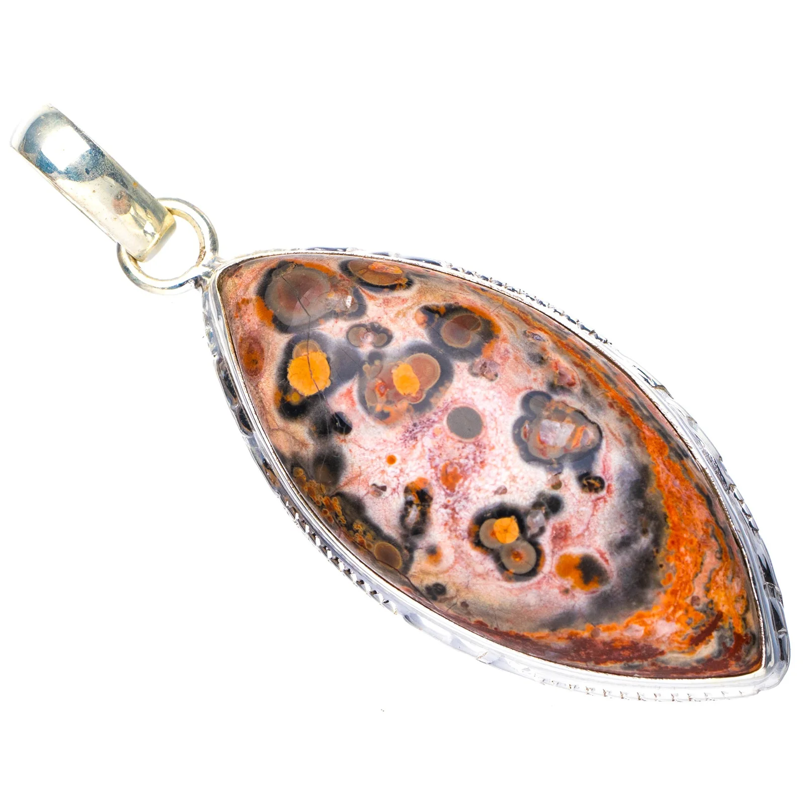 

StarGems Natural Leopard Skin Jasper Handmade 925 Sterling Silver Pendant 2.25" E4918