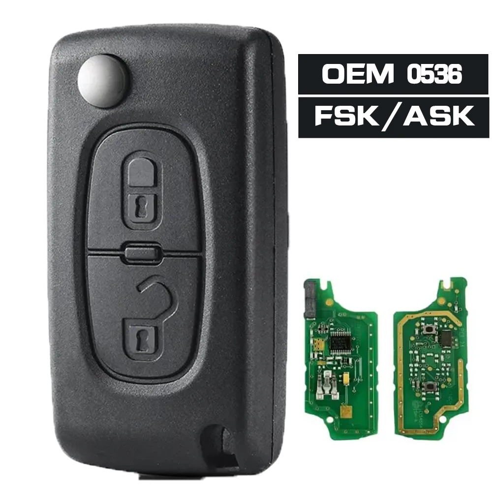 

KEYECU OEM Remote Key CE0536 0536 Flip Key 2 Button ASK / FSK 433MHz ID46 for Peugeot 207 307 407 408 308 ,for Citroen C2 C3 C4