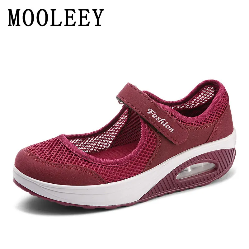 Women's Casual Sports Shoes Air Cushion Cushioning Decompression Platform Loafers Light Anti-Skid Breathable Mesh Canvas Shoe