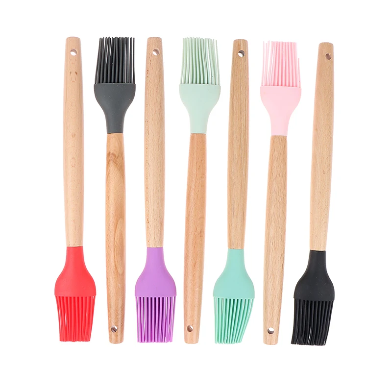 

1PC Silicone BBQ Oil Basting Brush With Wood Handle Cake Bread Cream Cooking Brushes Baking Barbecue Kitchen Accessories
