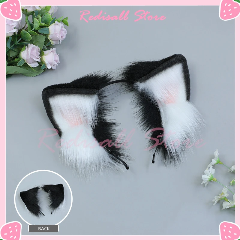 Симпатичная плюшевая повязка на голову с ушками волка лисы кота черная розовая