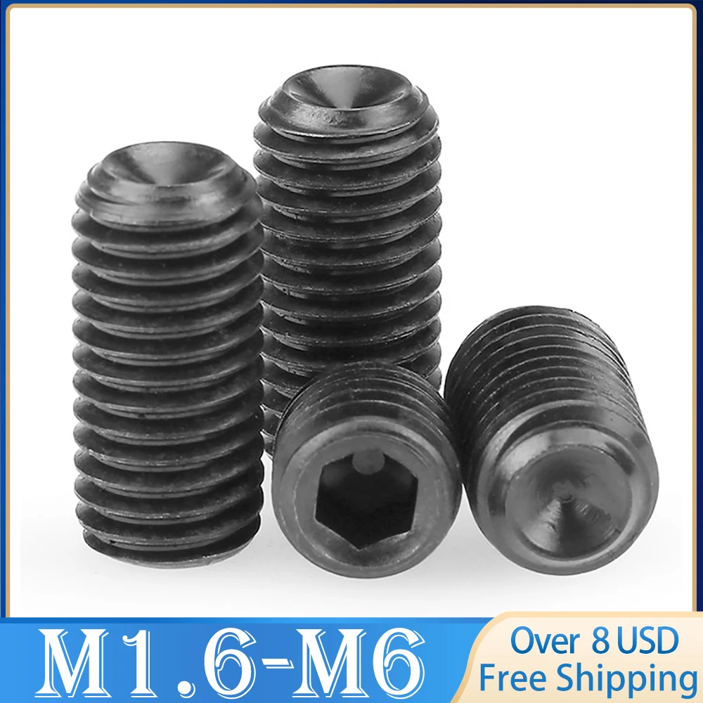 

10 /20 /50 /100 pcs M1.6 M2 M2.5 M3 M4 M5 M6 DIN916 Grade 12.9 Black Plated Carbon SteelHex Socket Set Screws Grub Screw