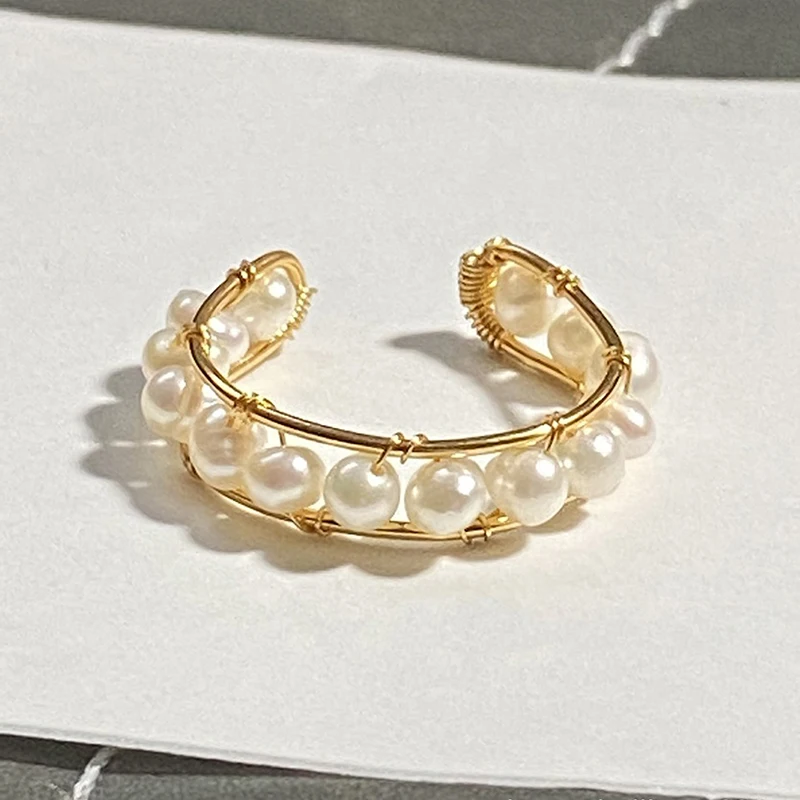

Graceful Freshwater Natural Pearls Geometric Open Rings For Women Ethnic Wedding Ring Multicolor Beads Golden Ring Accessories