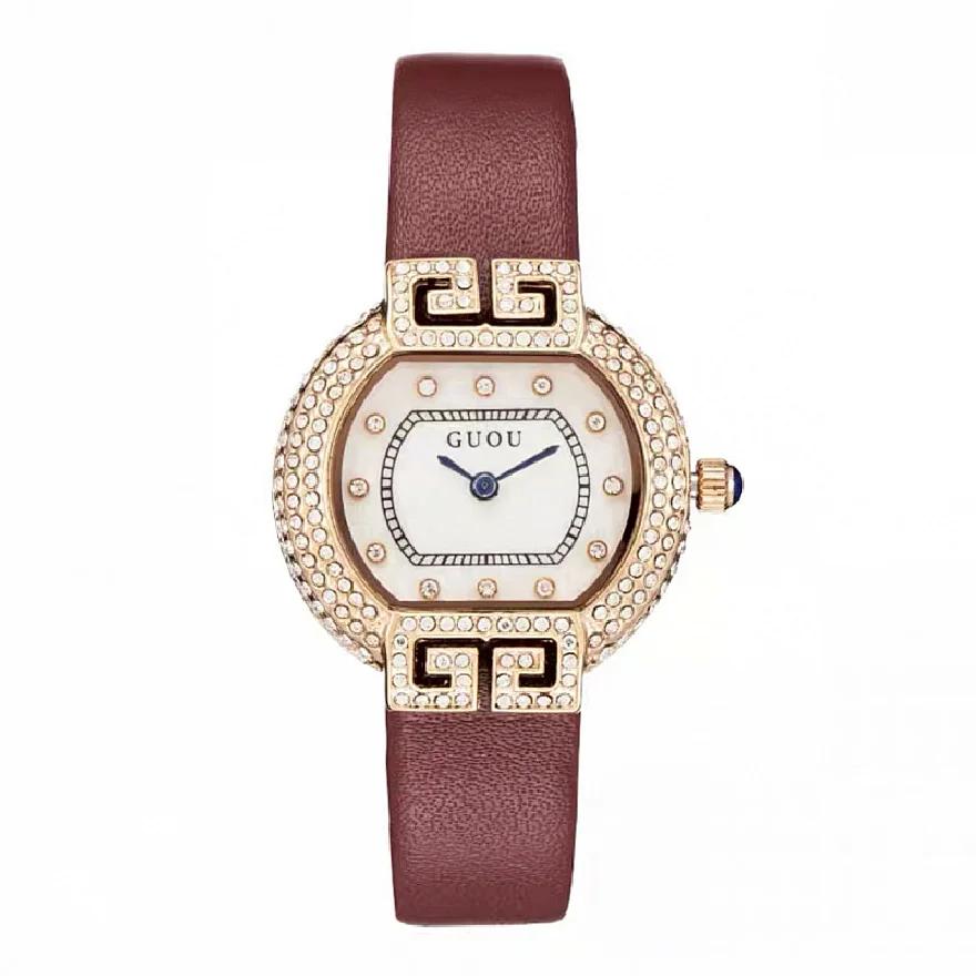 

2022 Fashion Guou Top Brand Women Clock With Diamond Gold Leather Ladies Luxury Casual Women's Bracelet Watches Relogio Feminino