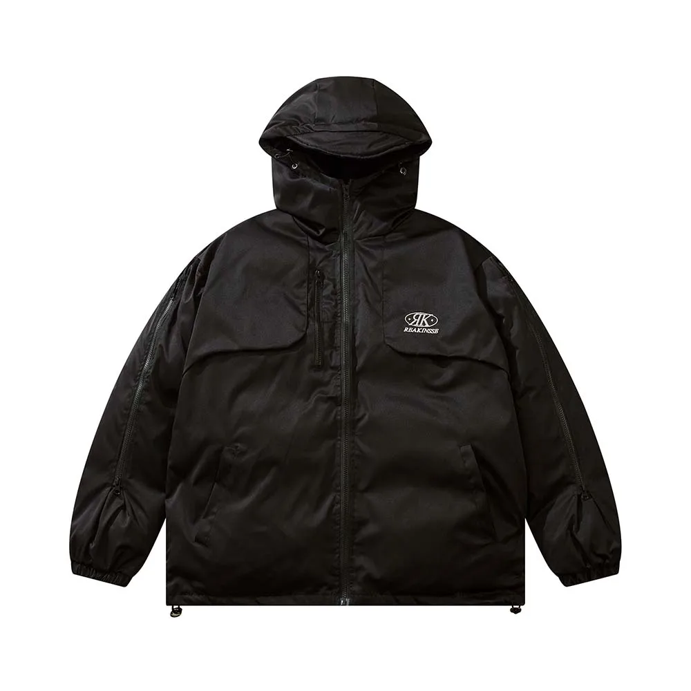 Pocket coat Mens Winter Parka Jacket solid colour Streetwear Outwear Harajuku Padded Jacket Hooded Loose Warm Coat Unisex