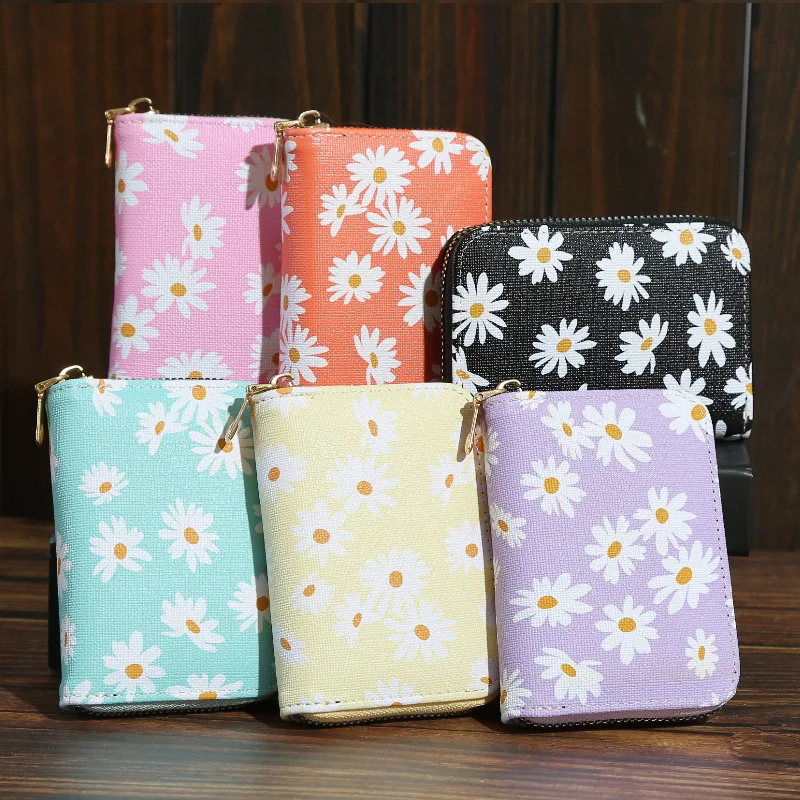 

Fashion Women PU Leather Daisy Flower Money Bag Card Oaganizer Casual Ladies Small Purse Wallet Coin Purse Day Clutches