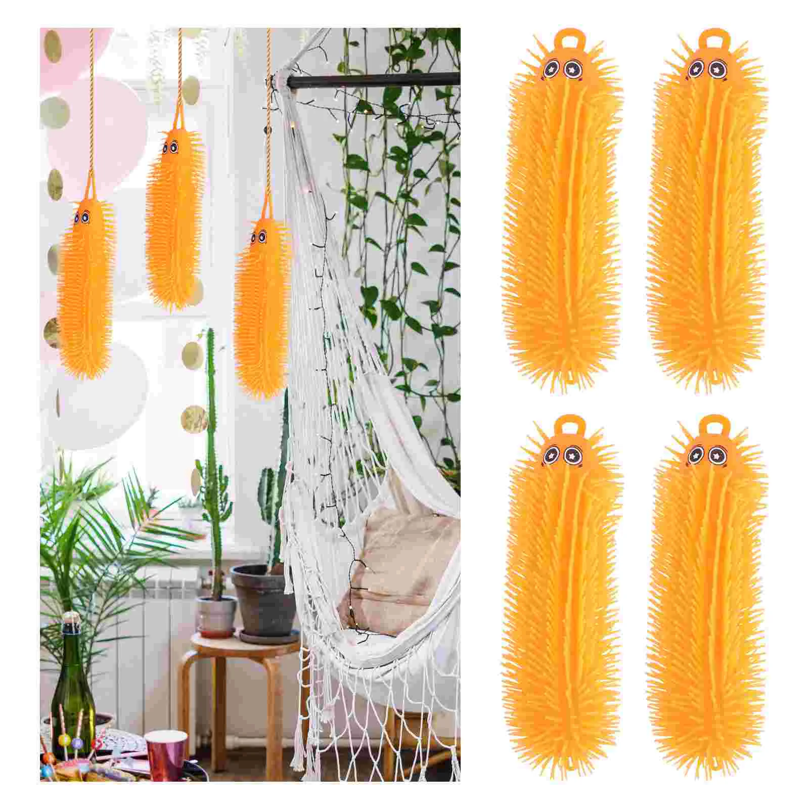 

4 PCS Caterpillar Toy Puffer Baby Toys Flash Flashing Worm Rubber Kids Light-Up Toddler Squishy