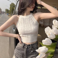 women casual knit vest 2022 summer new hollow halter versatile camisole top korean style fashion elegant ladies casual top