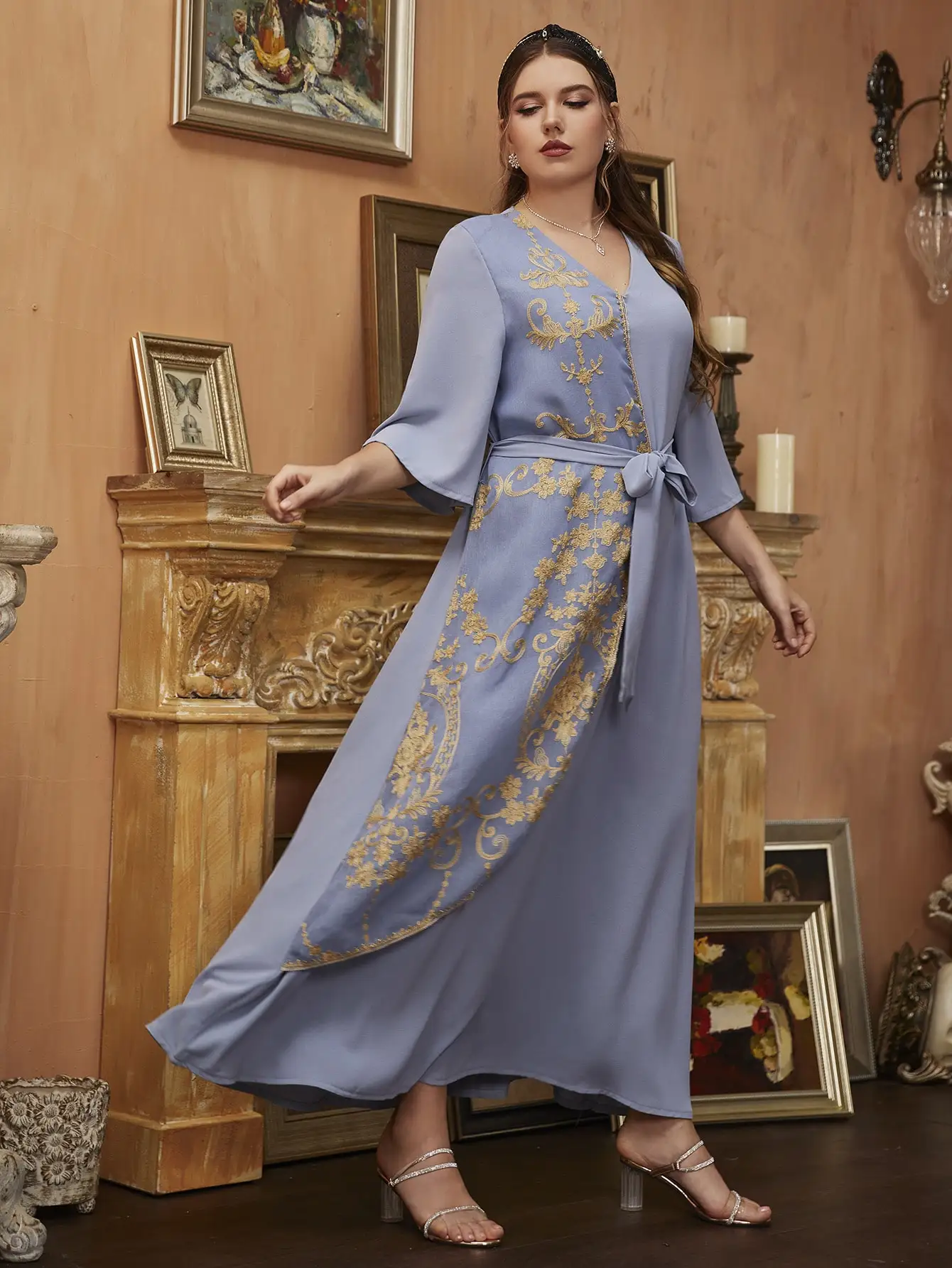 

TOLEEN Women's Plus Size Large Elegant Maxi Dresses 2022 Spring Blue Abaya Long Oversized Party Evening Muslim Festival Clothing