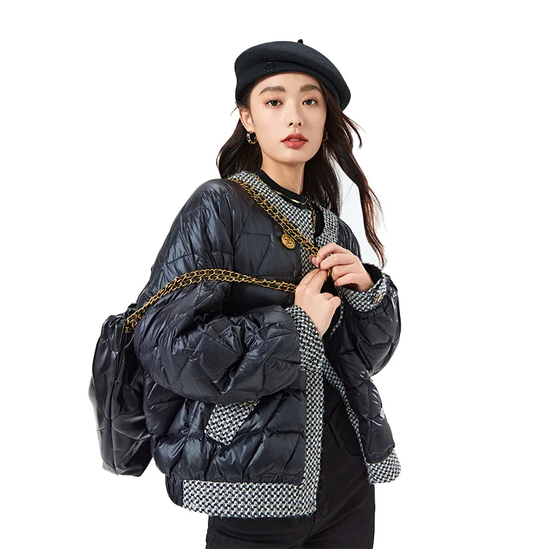 Down Jacket Women's Short Temperament Celebrity Wind Goose Down Jacket Small Wool Design Sense Round Neck Top