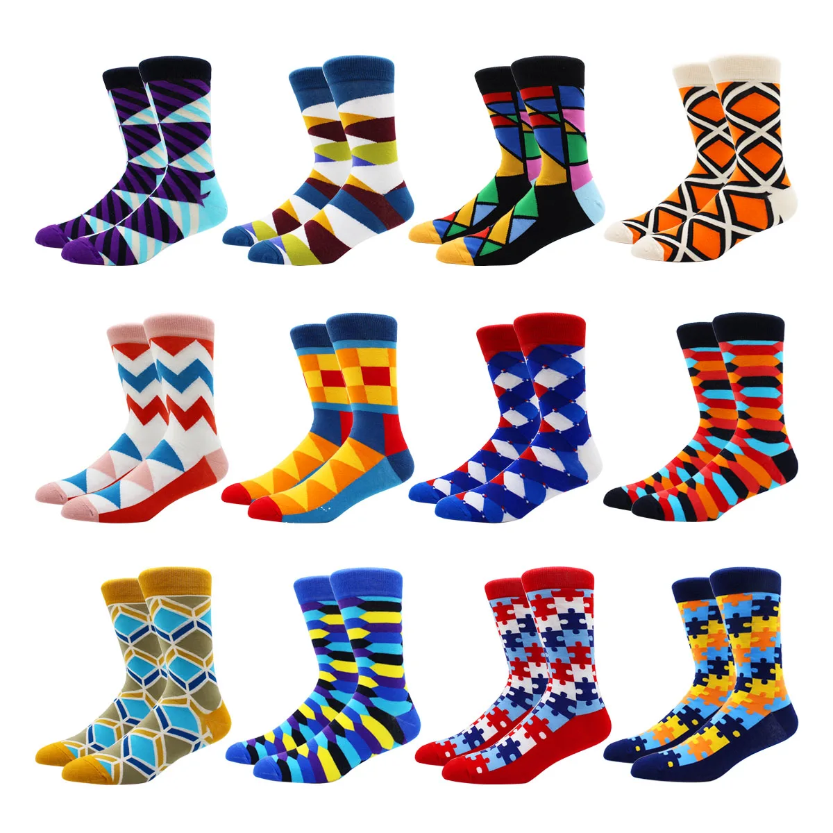 

Оптовая продажа, женские Веселые смешные носки, толстые носки с геометрическим узором средней длины на осень и зиму, Модные Цветные мужские ...