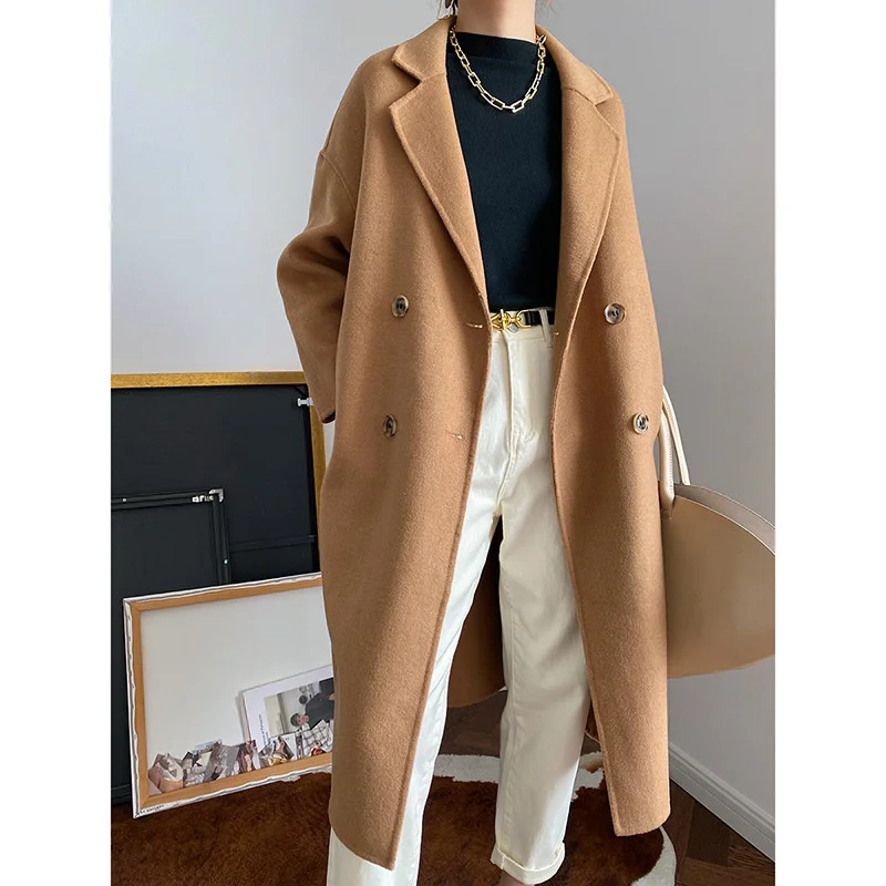 

Женское шерстяное пальто с отложным воротником, демисезонное шерстяное пальто со стразами, 2021