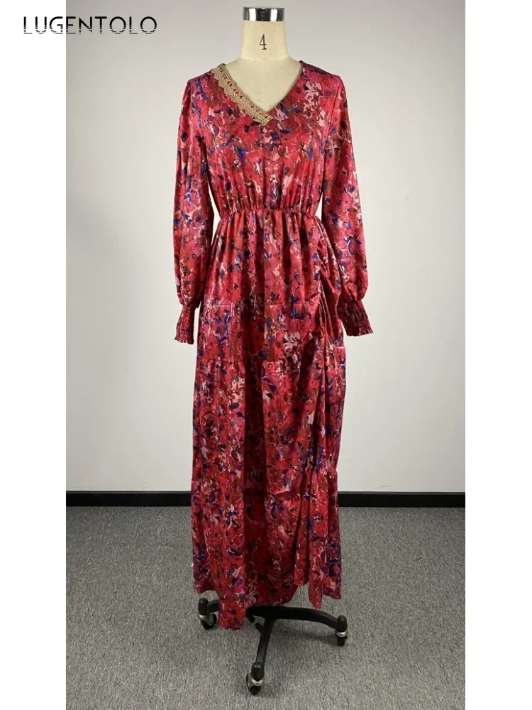 Женское богемное платье-макси с длинным рукавом и цветочным принтом