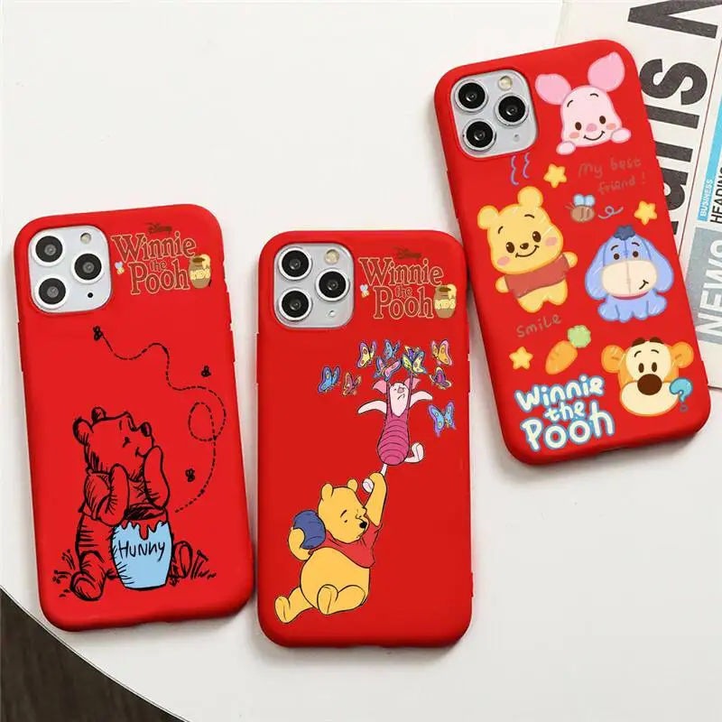 

Disney cute bear Winnie the Pooh Phone Case For iphone 13 12 11 Pro Max Mini XS 8 7 6 6S Plus X SE 2020 XR Red Cover
