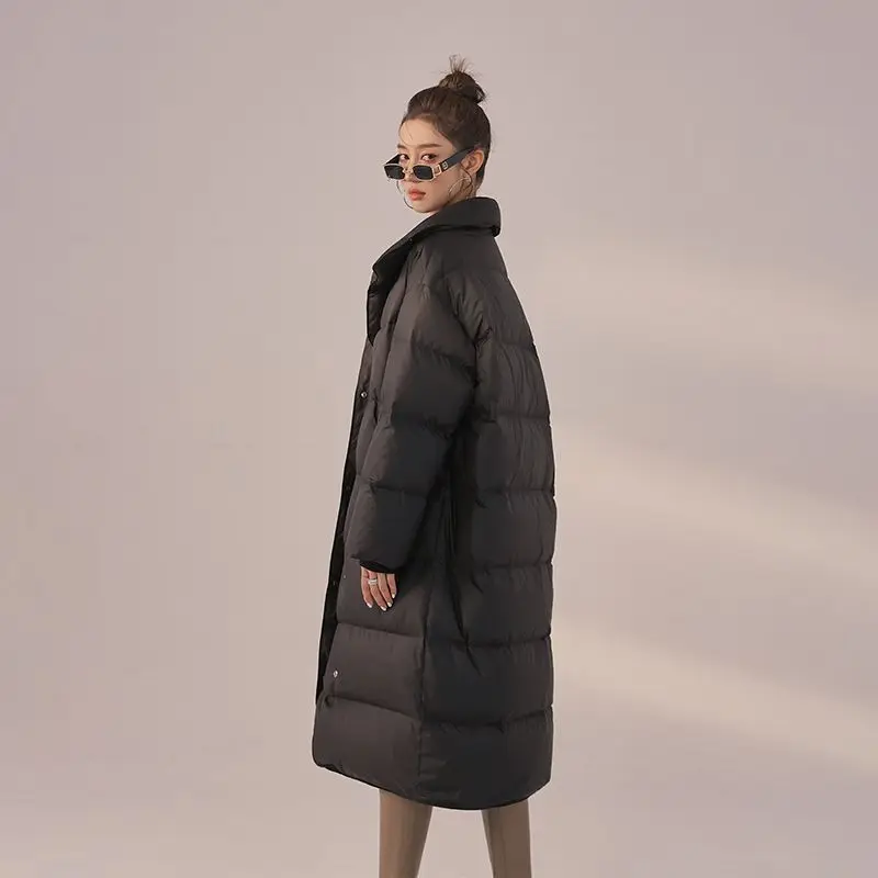 Women's 2023 New Winter Korean Style Solid Loose Long Sleeve Jackets Fashion Casual Female White Duck Down Coats Tops C70