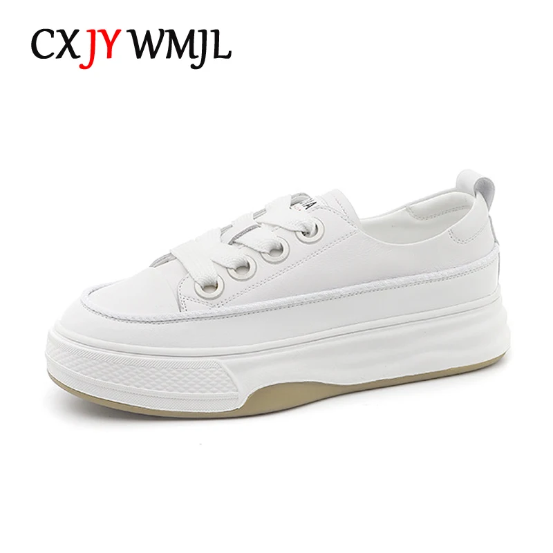 

Кроссовки CXJYWMJL женские из воловьей кожи, на платформе, верхний слой, маленькие белые, из натуральной кожи, на толстой вулканизированной подо...